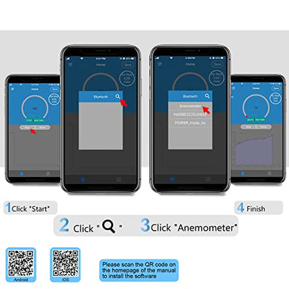 Digital Anemometer, Handheld Wind Speed Meter with Temperature/Humidity Sensor, USB & Bluetooth Connectable Air Flow Meter Wind Gauge for CFM/Drone/HVAC/Sailing/Surfing/Kite Flying