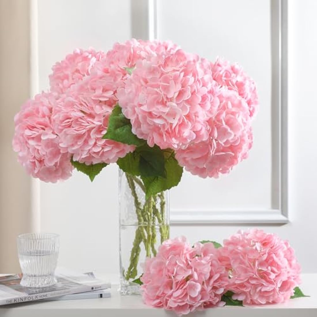 Kisflower 3pcs Latex Hydrangea Flowers - Real Touch Artificial Flower Fake Hydrangea Bouquet Flowers with Stems for Wedding Party Office Home Decoration(Pink)