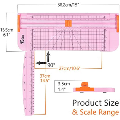 Firbon A4 Paper Cutter 12 Inch Titanium Paper Trimmer Scrapbooking Tool with Automatic Security Safeguard and Side Ruler for Craft, Coupon, Label and Cardstock (Pink)