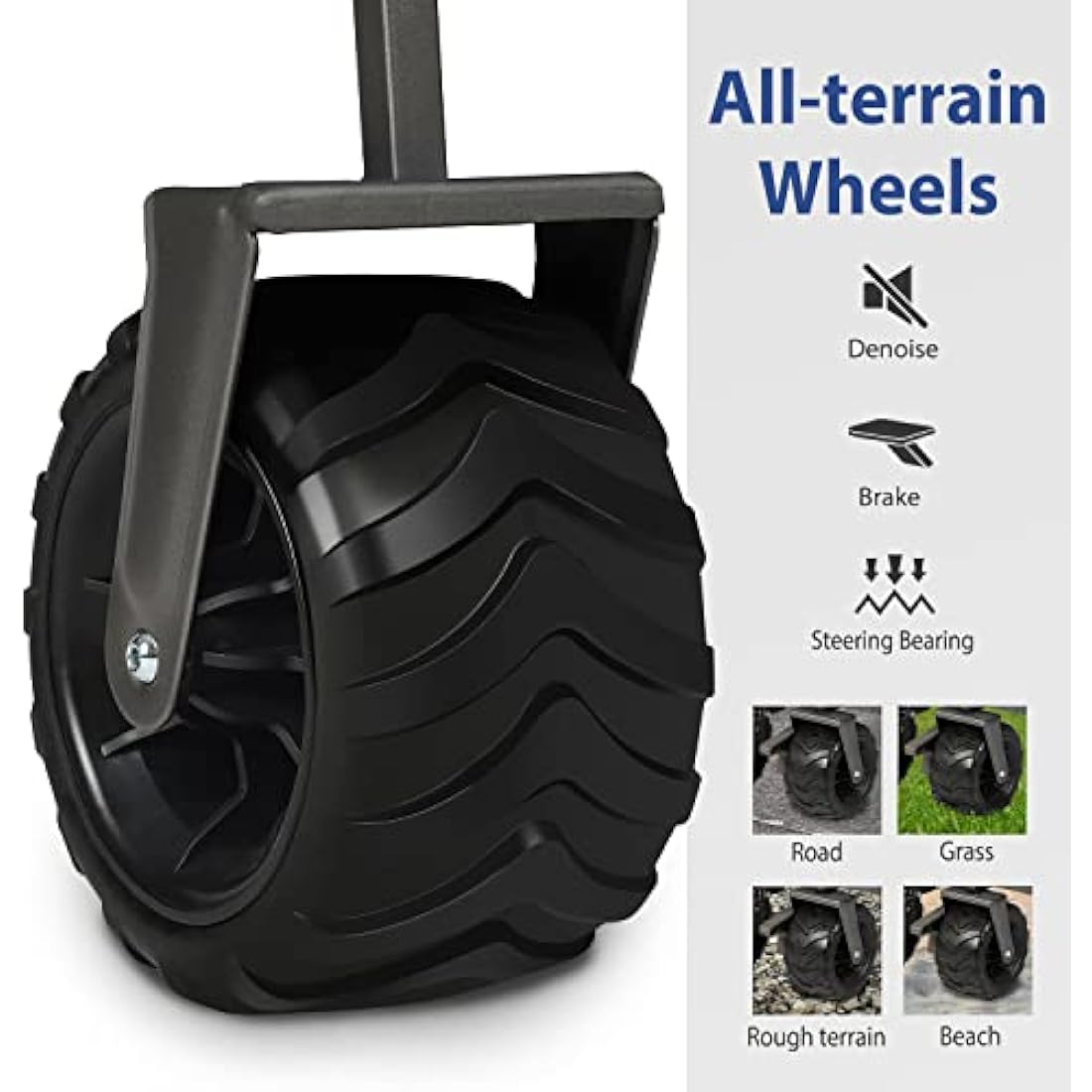 Sekey Folding Festival Trolley with Wide All-Terrain Wheels, 440LB Large Load Capacity, Heavy-Duty Camping Wagon with Brake, Sturdy Beach Garden Cart, Adjustable Handles & Drink Holders, Red