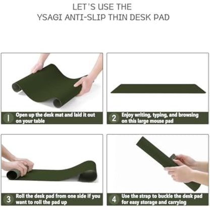 YSAGi Non-Slip Desk Pad, Waterproof PVC Leather Desk Table Protector, Ultra Thin Large Mouse Pad, Easy Clean Laptop Desk Writing Mat for Office Work/Home/Decor (90 x 43 cm, Pine Green)