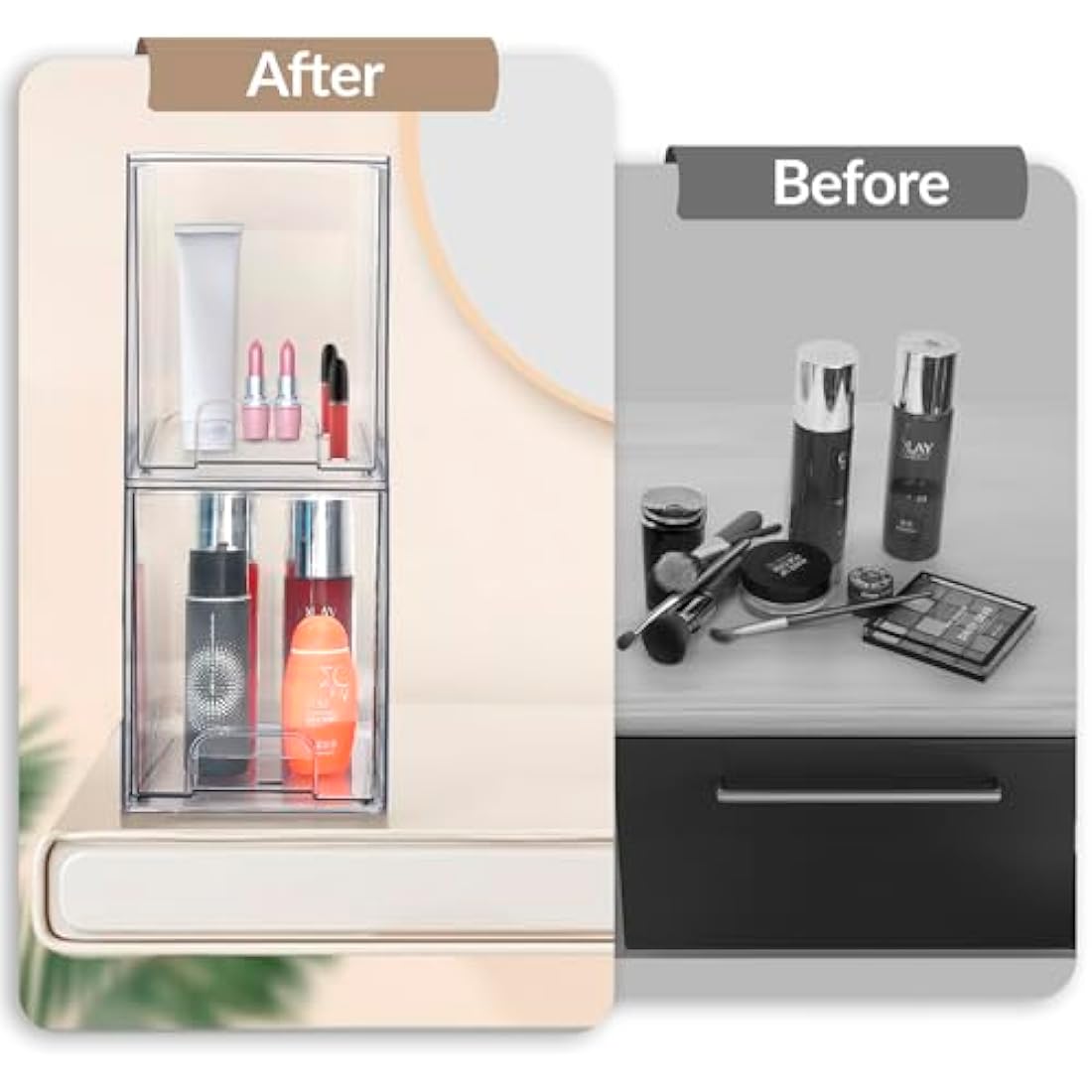 Stackable Makeup Organiser and Storage,Clear Acrylic Cosmetic Drawers with Handles for Dressing Table,Under Counter,Kitchen Cabinets,Pantry, Home Organisation and Storage
