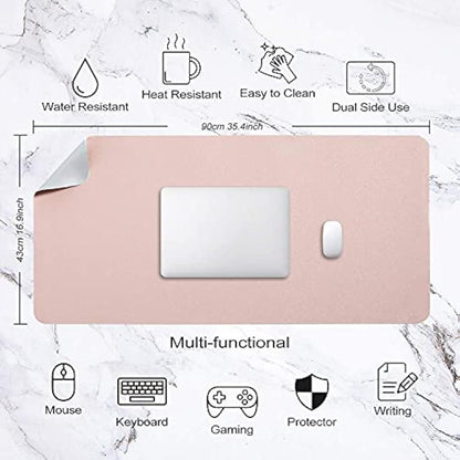 Desk Pad Large, Desk Mat, Extended Mouse Mat, Mouse Pad XXL, Desk Blotter, DOBAOJIA Laptop Pad Writing Pad for Office/Home, Dual-Side Use PU Leather Waterproof 35.4" X 16.9" (Pink/Silver)
