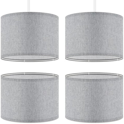 Weewooday 4 Sets Fabric Lampshade with E27 to E14 Adapter Ring Modern Ceiling Pendant Table Drum Light Shade Linen Lamp Shades for Table Bedside Floor Lamp(Grey,10 Inch)