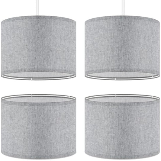 Weewooday 4 Sets Fabric Lampshade with E27 to E14 Adapter Ring Modern Ceiling Pendant Table Drum Light Shade Linen Lamp Shades for Table Bedside Floor Lamp(Grey,10 Inch)