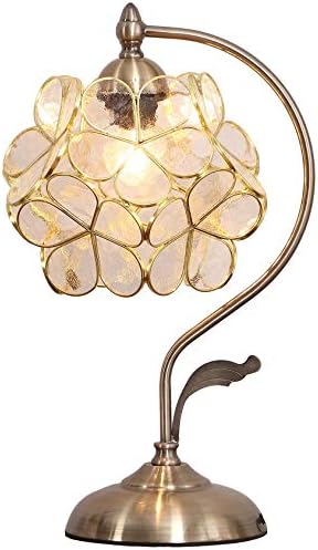 Bieye L30734 Tiffany Style Stained Glass Flower Petal Table Lamp with Brass Base for Home Décor (Clear, 8" Cherry Blossom)