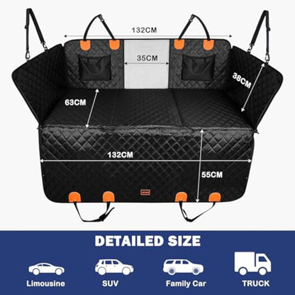 JOEJOY Back Seat Extender for Dogs - Dog Car Seat Cover for Dogs Waterproof & Foldable, Non-Slip Back Seat Cover with Hard Bottom for Cars, Trucks and SUVs, Suit for Travel Camping