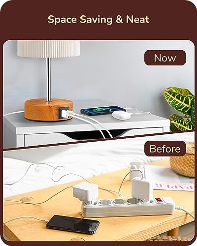 EDISHINE Bedside Lamps Set of 2, Touch Table Lamps with 2 USB Ports, Pleated Fabric Shade, 3 Way Dimmable Lamp for Bedroom, Living Room, Home Office, Wood (Bulb Included)