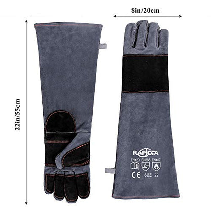 RAPICCA Animal Handling Gloves Bite Proof Reinforced Leather Padding Dog,Cat Scratch,Bird Handling Falcon Gloves Grabbing,Reptile Squirrel Snake Bite 22in/56cm