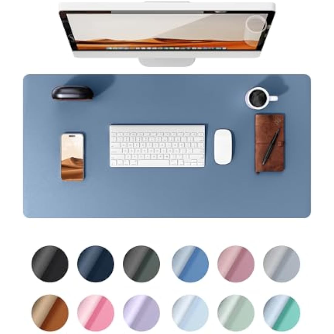 YSAGi Leather Desk Mat, Large Mouse Mat, Non-Slip Desk Pad, Waterproof PU Leather Table Protector Writing Pad for Office and Home (80 x 40 cm, Sea Blue)