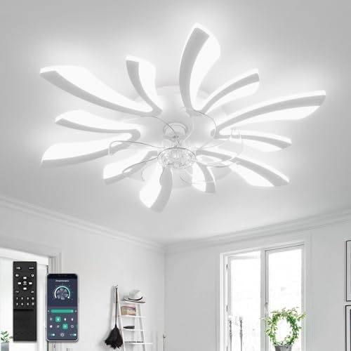 YUNLONG 30.7" Ceiling Fans with Lights and Remote Large Ceiling Light Fan Chandelier Dimmable 6 Speed DC Summer/Winter Ceiling Fans with Lamps Modern Ceiling Lighting for Bedroom Living Room Lounge