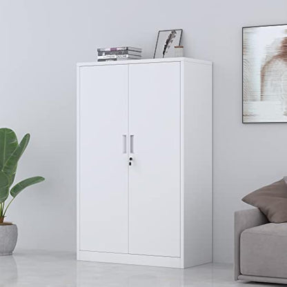 iJINGUR Metal Storage Cabinet with Locking Doors and 3 Adjustable Shelves, Lockable Steel Storage Cupboard for Home Office and Garage (White)