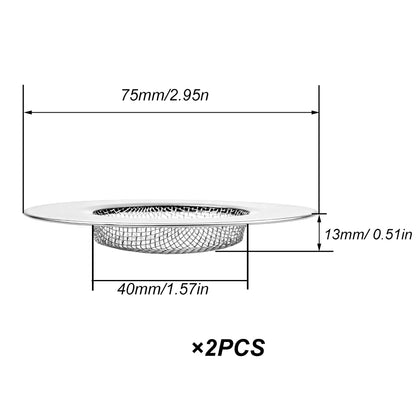 2 Pcs Kitchen Sink Strainer, Stainless Steel Sink Drain Strainer, 7.5 cm Drain Filter Strainer, Bathroom Sink Stopper, Hair Catcher, for Kitchen Sink