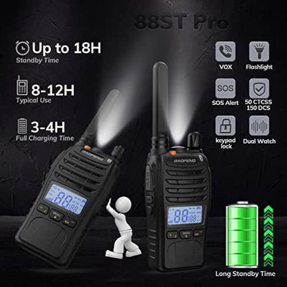 BAOFENG BF-88ST Pro Walkie Talkie, Upgraded Long Range Rechargeable License-Free PMR446 Two Way Radios with LCD Display, VOX Dual, Desktop Charger and Earpieces, 4 Pack