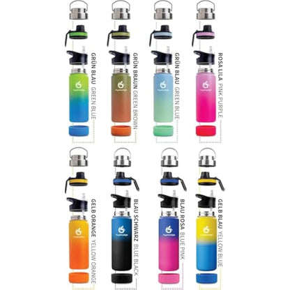 hydro2go Stainless Steel Water Bottle – BPA-Free Bottle for Kids, School, Sports & Outdoor – Keeps Drinks Hot for up to 12H and Cold for up to 24H – Includes 3 Drinking Caps – 530ml (Lagoon)