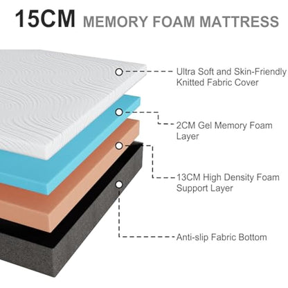 Twirest Mattresses, 15cm Single Mattress with Memory Foam and Anti-mite, Breathable, Removable Carved Cover, Mattress in a Box, Edges Support for Sleep Supportive(90x190x15cm)