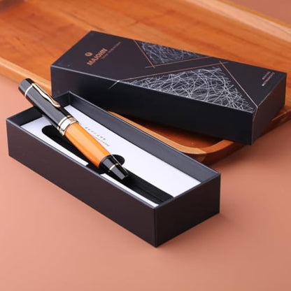 erofa Majohn P139 NO.8 Fine Nib Piston Fountain Pen with Box, Brass Piston System Large Capacity Writing Pen, Black Yellow