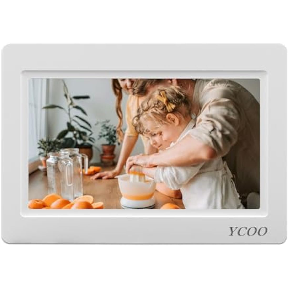 YCOO Dementia Clock, Day Date Digital Clock with Sun/Moon Icons, Large Clear Digital Display, Auto DST, 7 Display Modes, Wired Power Supply Clocks. (7 Inch White)