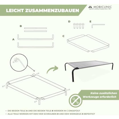 Mobiclinic®, Elevated Dog Bed, Cooling Breathable Elevated Pet Bed, 122x71x21cm, Pet Cot Elevated, Indoor and Outdoor, Easy to Clean, Dog Bed, Insulating, Tool-Free Assembly, Cleo, Max. 60 kg, Grey