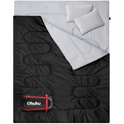 Ohuhu Double Sleeping Bag with 2 Pillows, Waterproof Lightweight 2 Person Adults Sleeping Bag for Camping, Backpacking, Hiking, Bonus Carrying Bag