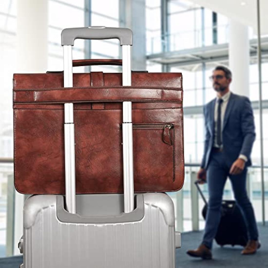 Estarer Leather Laptop Bag 17-17.3 Inch Mens Large Satchel Briefcase Shoulder Bag for Work Business Travel Brown
