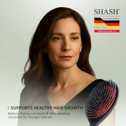 SHASH Since 1869 Made In Germany - Nylon Boar Bristle Brush For Normal To Thick Hair, Gently Detangles, No Pulling or Split Ends - Improves Hair Texture, Soothes and Stimulates Scalp (Large)