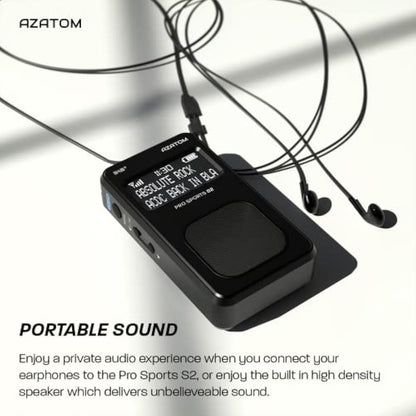 Portable DAB/DAB+ & FM Digital Radio | Sports Earphones Included | Built in Speaker | Rechargeable Battery (10-12 Hours) | Perfect for Sports, Hiking or Working | AZATOM Pro Sports S2 (Black)