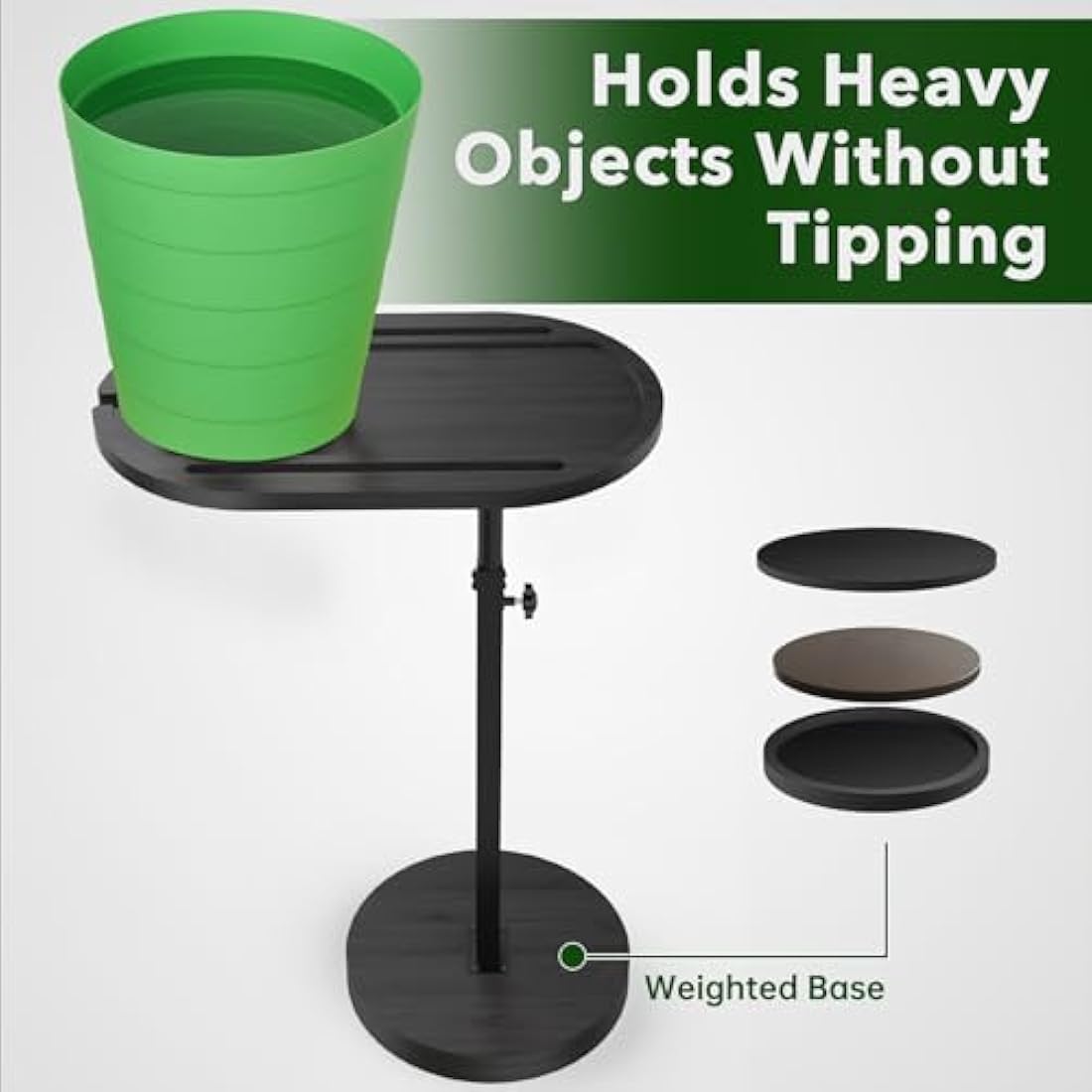 NiHome Bamboo Swivel TV Tray Table with Thickened Stable Non-Tipping Base,Adjustable Height Couch Table Tray,End Table,Bathtub Side Tray Table with 360° Rotating for Hot Tub Bedside Sofa Balcony,Black