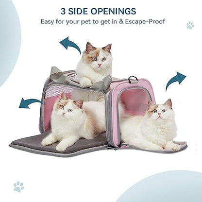 PETSFIT Cat Carrier Soft，Pink Pet Carrier with Extendable Fleece Mat, Puppy Carrier Airline Approved with Safety Leash for Pets Up to 12 Lbs (44 * 26.5 * 27CM, Pink)