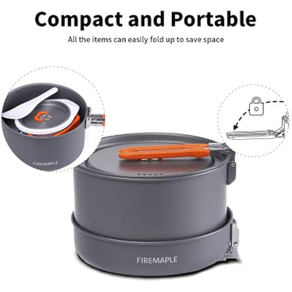 Fire-Maple Feast 4 Camping Cookware Set | Outdoor Cooking kit with Pot Kettle Pan Bowls and Spatula | Kitchen Utensils for 4 to 5 People Backpacking Trekking Hiking Fishing Picnic