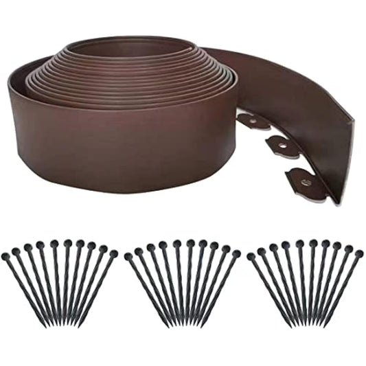 Lawn Edging Border 10m,Garden Edging Borders [Extra Tall 10cm High] with 30pcs Stakes,Flexible Landscape Edging,Mini Plastic Fence for Yard Flower Beds,Grass,Path -Brown