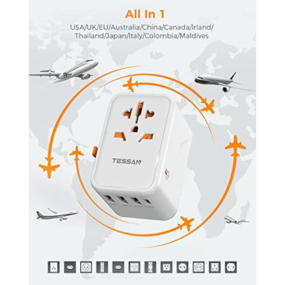 TESSAN Universal Travel Adapter Worldwide with PD 45W USB C Fast Charging, 6 in 1 Universal Plug Adaptor UK to World, International Travel Adapter for Multi Countries EU, USA, UK, AU, Thailand etc