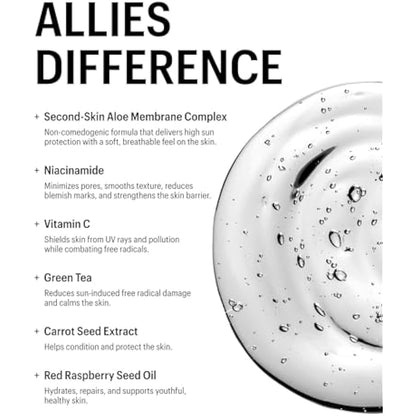 Allies of Skin - The One SPF 50 Invisible Sunscreen Gel with Vitamin C, Green Tea, Carrot Seed, Red Raspberry Seed Oil & Licorice Root, and 5 Antioxidants & Skin Conditioners. 50 ml/ 1.7 oz
