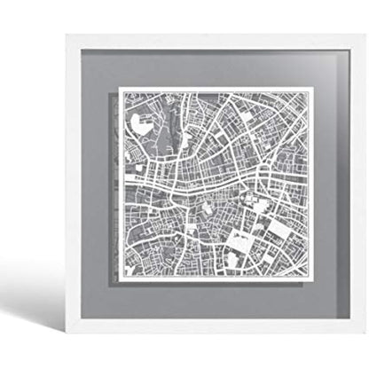 O3 DESIGN STUDIO Dublin Marco de Papel para mapas, White map, White frame, 9x9 inches, Gift Boxed, 4 background color, self-changing, Paper Art