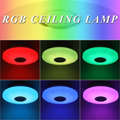 LED Ceiling Light with Bluetooth Speaker 36W Music RGB Brightness Dimmable Color Changing Cool/Warm White Ceiling Lamp with Remote Control and App, Family Party Ceiling Lights for Bedroom Kids Room