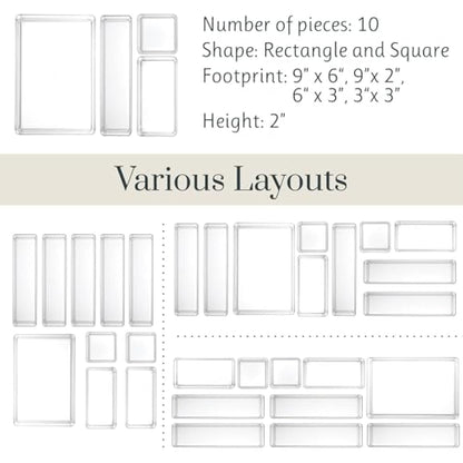 STORi SimpleSort 10-Piece Stackable Clear Drawer Organizer Set | Multi-size Trays | Makeup Vanity Storage Bins and Office Desk Drawer Dividers | Made in USA