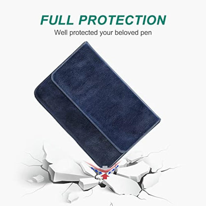 Hiram Leather Pen Case for 12 Pens Vegetable Tanned Leather Fountain Pen Storage Box with Hidden Magnetic Snap Closure and Pens Tray Design (Blue)