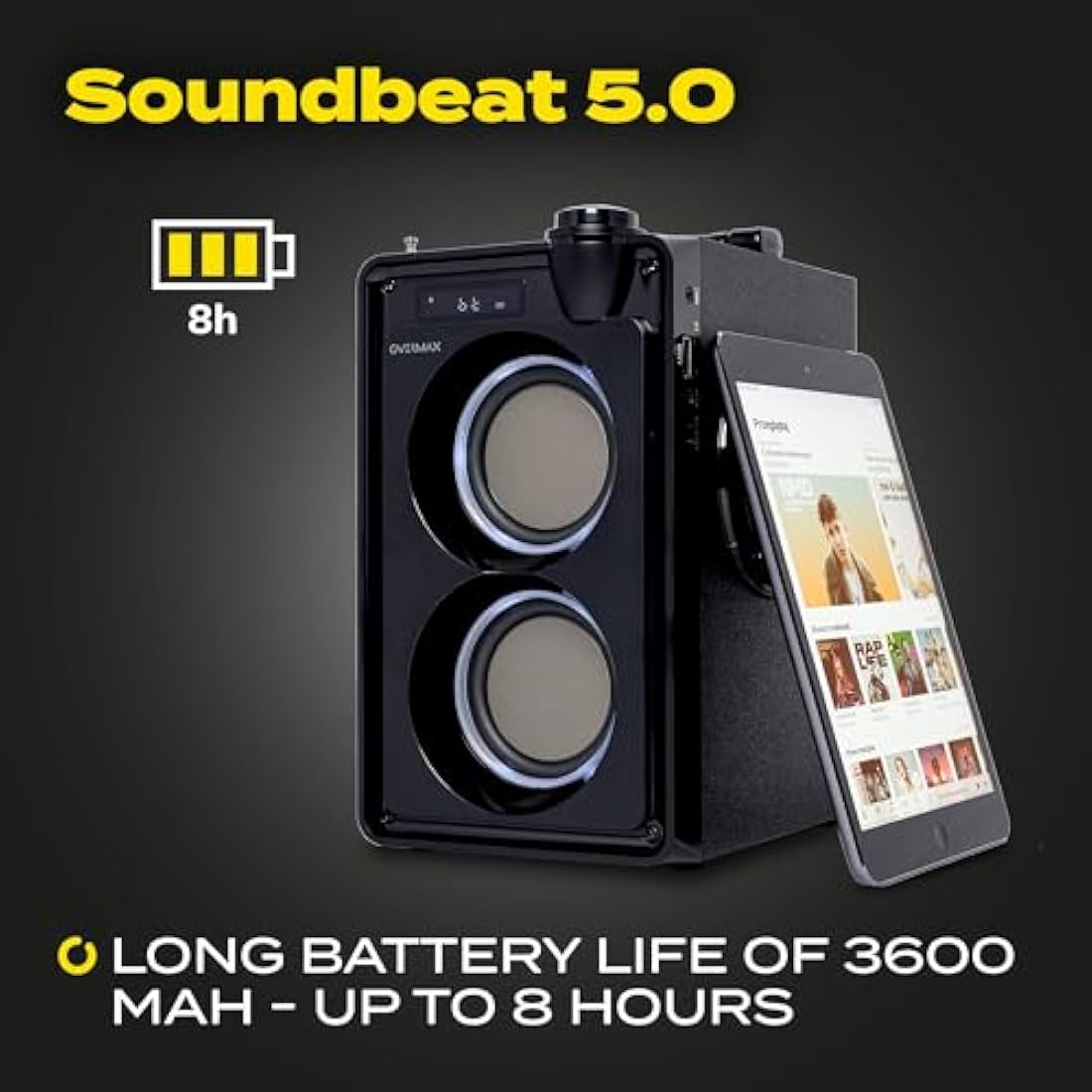 Overmax Soundbeat 5.0 Bluetooth Speaker 20W RMS Crystal Clear Sound, Built-in FM Radio, USB, SD, AUX Playback, LED Lighting, Karaoke Feature, Long-Lasting 3600mAh Battery Up to 9 hrs, Remote Control