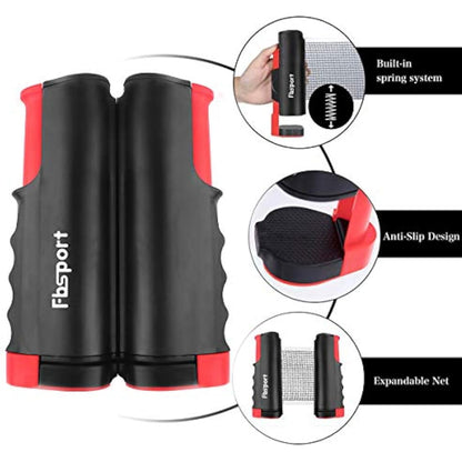 FBSPORT Table Tennis Set, Ping Pong Bats Set with 2 Paddles, 1 Retractable Net, 6 Balls, 1 Carrying Bag, for Trainer Adults Families Indoor Outdoor