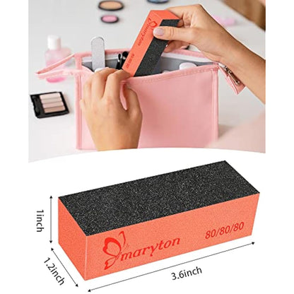 Maryton Sanding Blocks, 80/80 Grit Buffer Files for Acrylic Nails Kit Manicure Tool 10 PCS (Black Orange)