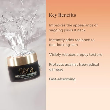 Fièra Neck Firming & Tightening Cream - Anti Aging Moisturizer for Neck - With Macadamia Oil, Hyaluronic Acid, Shea Butter - 1.69 FL. OZ. / 50 ML