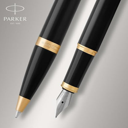 Parker IM Duo Gift Set with Ballpoint Pen & Fountain Pen | Gloss Black with Gold Trim | Blue Ink Refill & Cartridge | Gift Box