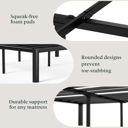 Zinus Van Super King Bed frame - Bed 180x200 cm - 41 cm Height with Underbed storage - Metal Platform Bed frame with Steel slat support - Black