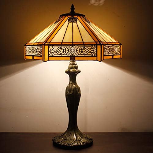 Tiffany Lamp Yellow Hexagon Stained Glass Mission Style End Coffee Table Lamps Bookcase Reading Lighting Lampshade Antique Base W16 H24 Inch Living Room Bedroom Bedside Desk S011 WERFACTORY