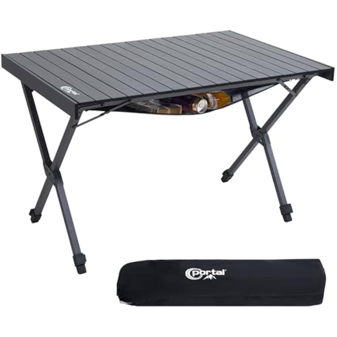 PORTAL Large Camping Table Folding 108x71cm Height Adjustable Picnic Table Foldable All Aluminum Roll Up Top Collapsible Outdoor Desk Lightweight Garden Table Load 100KG for Caravan BBQ Dining Beach