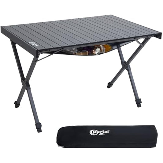 PORTAL Large Camping Table Folding 108x71cm Height Adjustable Picnic Table Foldable All Aluminum Roll Up Top Collapsible Outdoor Desk Lightweight Garden Table Load 100KG for Caravan BBQ Dining Beach