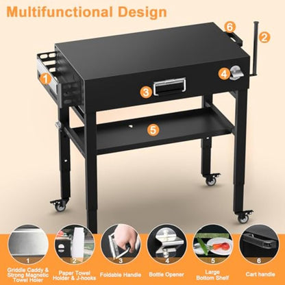 28" and 34" Upgrade Height & Quick-Fold Portable Grill Cart for Ninja Woodfire (OG700 Series), Blackstone 17"/22" Griddle, Pizza Oven – Outdoor Ninja Grill Stand with 4 Swivel Wheels