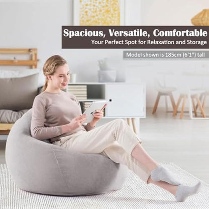 Nobildonna Bean Bag Chair Cover (No Filler) for Kids and Adults. Extra Large 300L Bean Bag Stuffed Animal Storage Washable Soft Premium Corduroy Stuffed Plush Toys Bean Bag Cover (Light Grey)