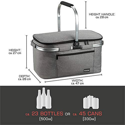 bomoe Insulated Picnic Basket ? Foldable Thermal Basket 32 Litre ? Thermal Cooler Bag with 2 Ice Packs Picnic Cool Bag with 16h Cooling Function &