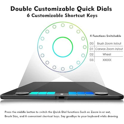 Digital Graphics Drawing Tablet, 10x6 inch VEIKK VK1060PRO with 2 Scroll Wheels, 6 Express Keys, Battery-Free Stylus with Tilt Function for Windons、Mac OS、Android And Linux